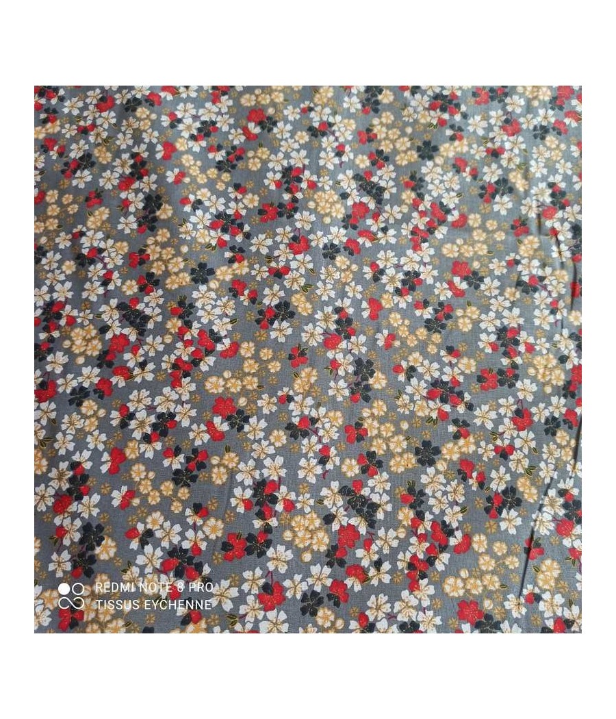 Tissu coton petite Fleurs Sakura Oekotex blanc/rose style liberty