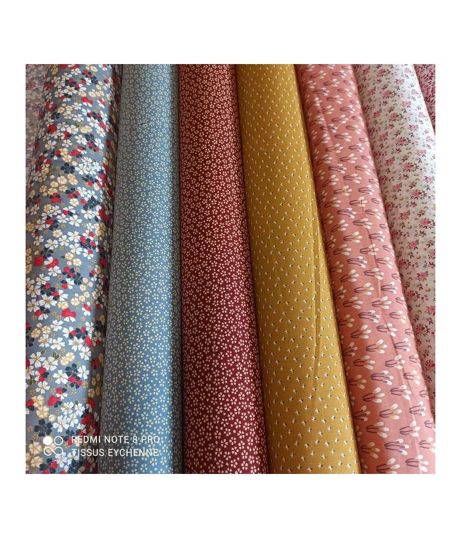 Tissu coton petite Fleurs Sakura Oekotex blanc/rose style liberty