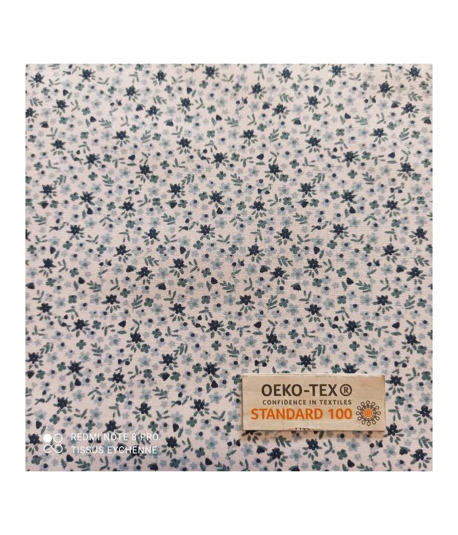 Tissu coton - petites Fleurs Sophie - Oekotex - blanc/bleu