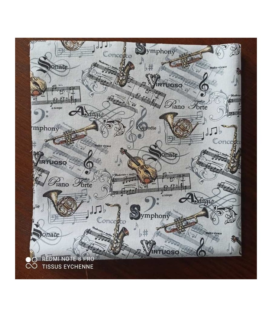 Coupon - coton Musique gris - 50x50cm