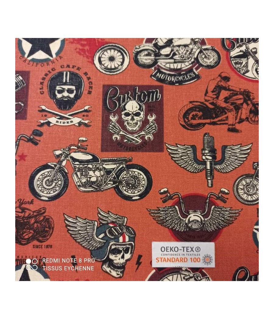 Tissu coton - Motard Rider - oekotex - terraccota