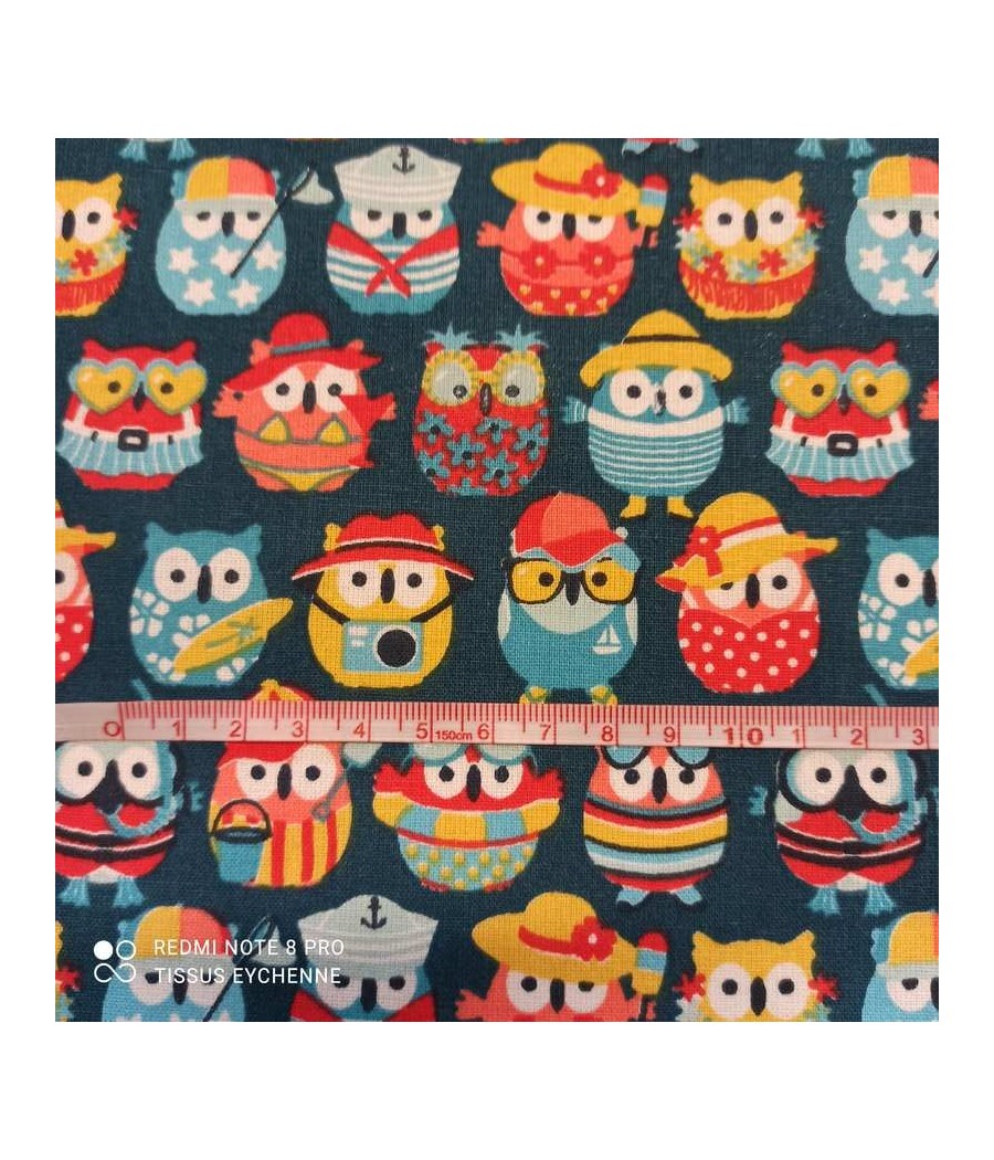 Tissu coton - mini hibou été - canard