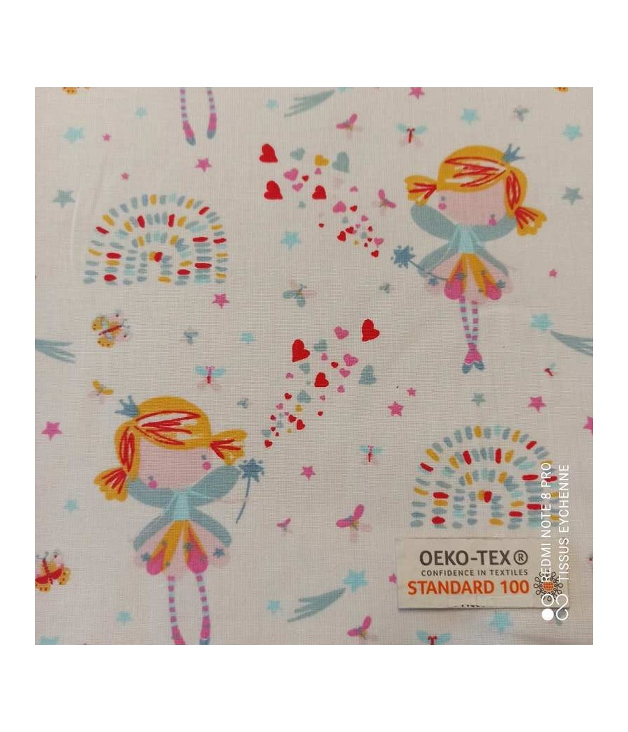 Tissu coton - Fée Clochette - Oekotex - multicolore