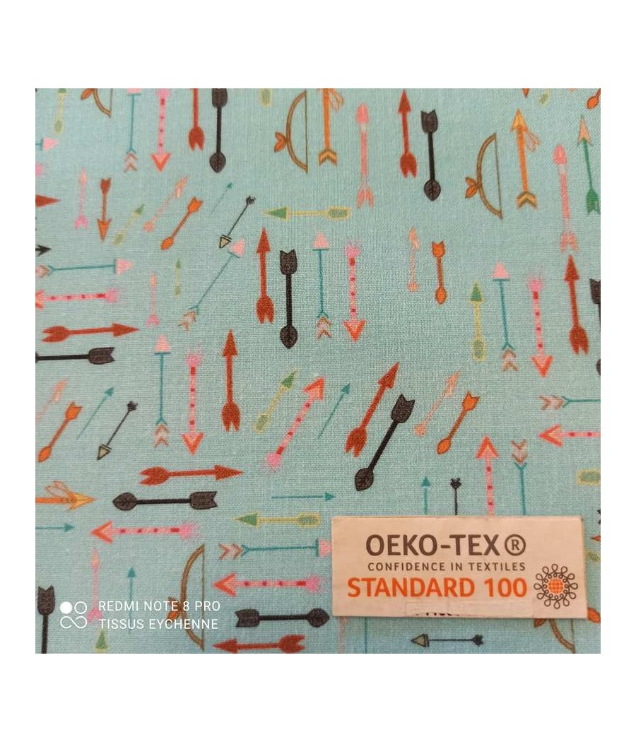 Tissu coton - Flèches - Oekotex - bleu