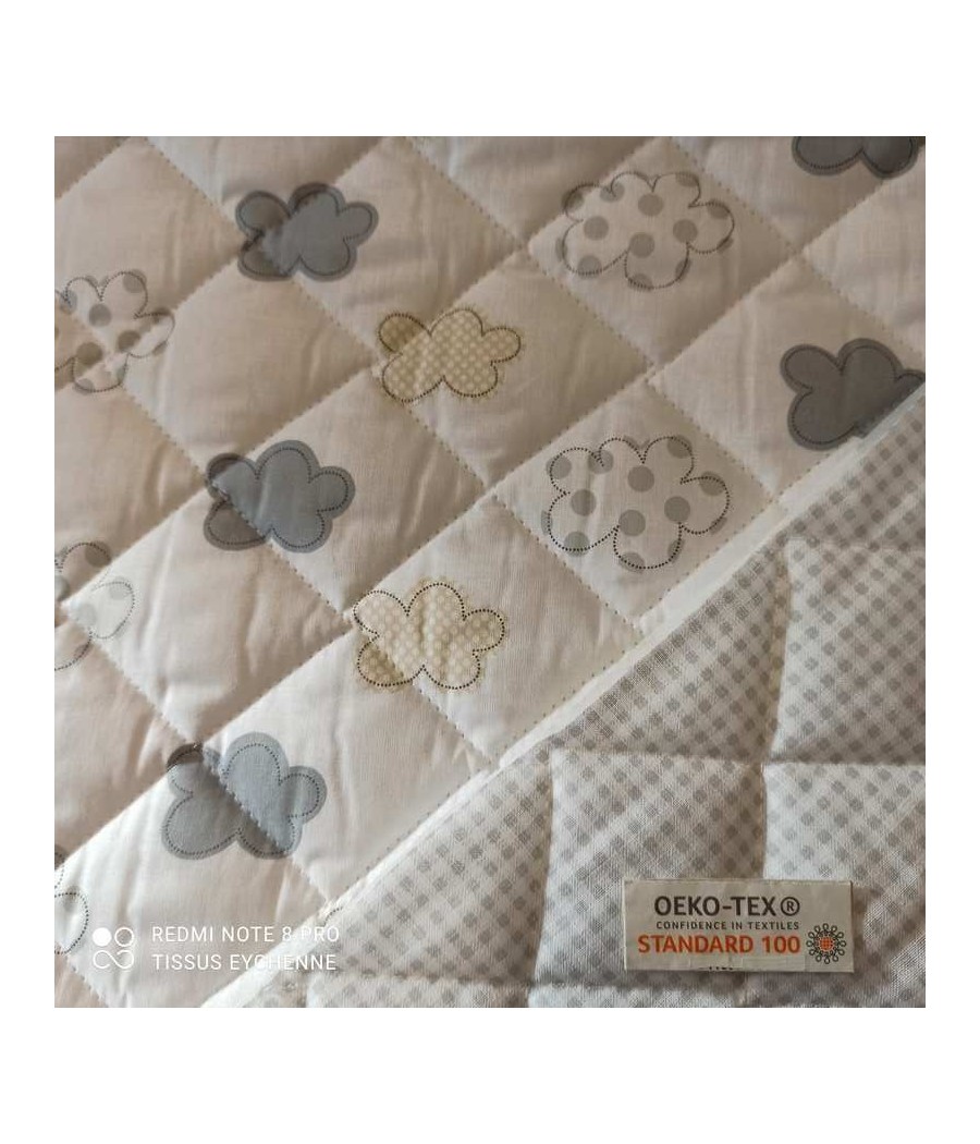 Tissu Matelassé double face - Nuage/Vichy - Oekotex - Blanc/gris