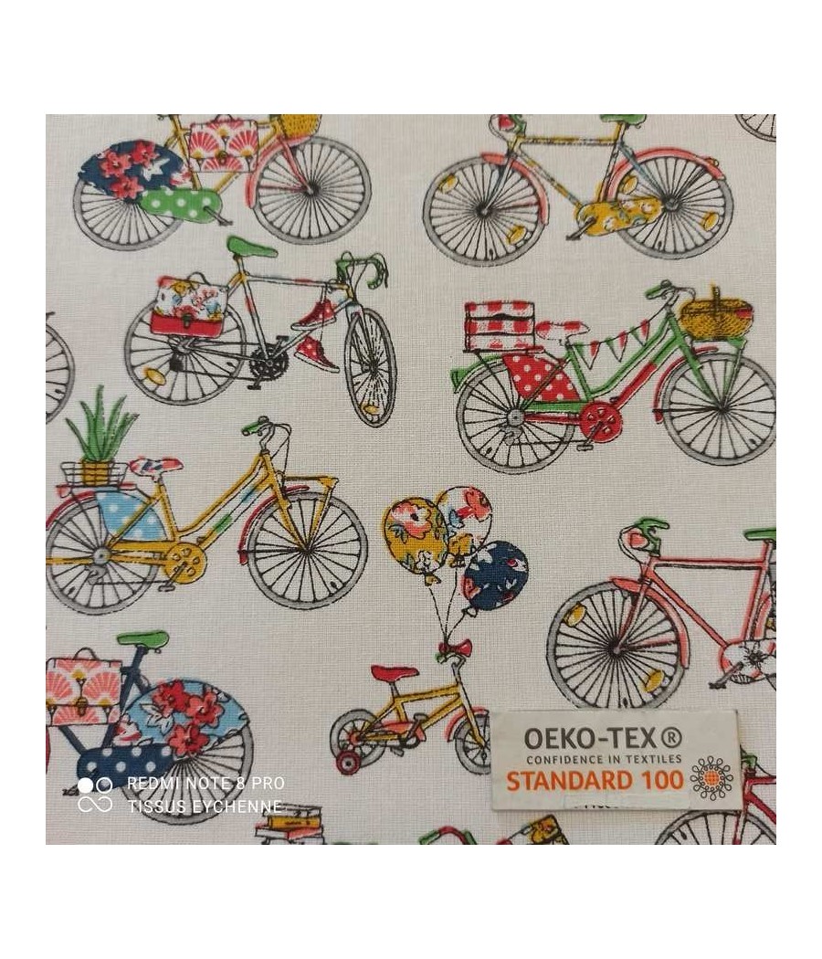 Tissu cretonne - Vélos - coton Oekotex -multicolore