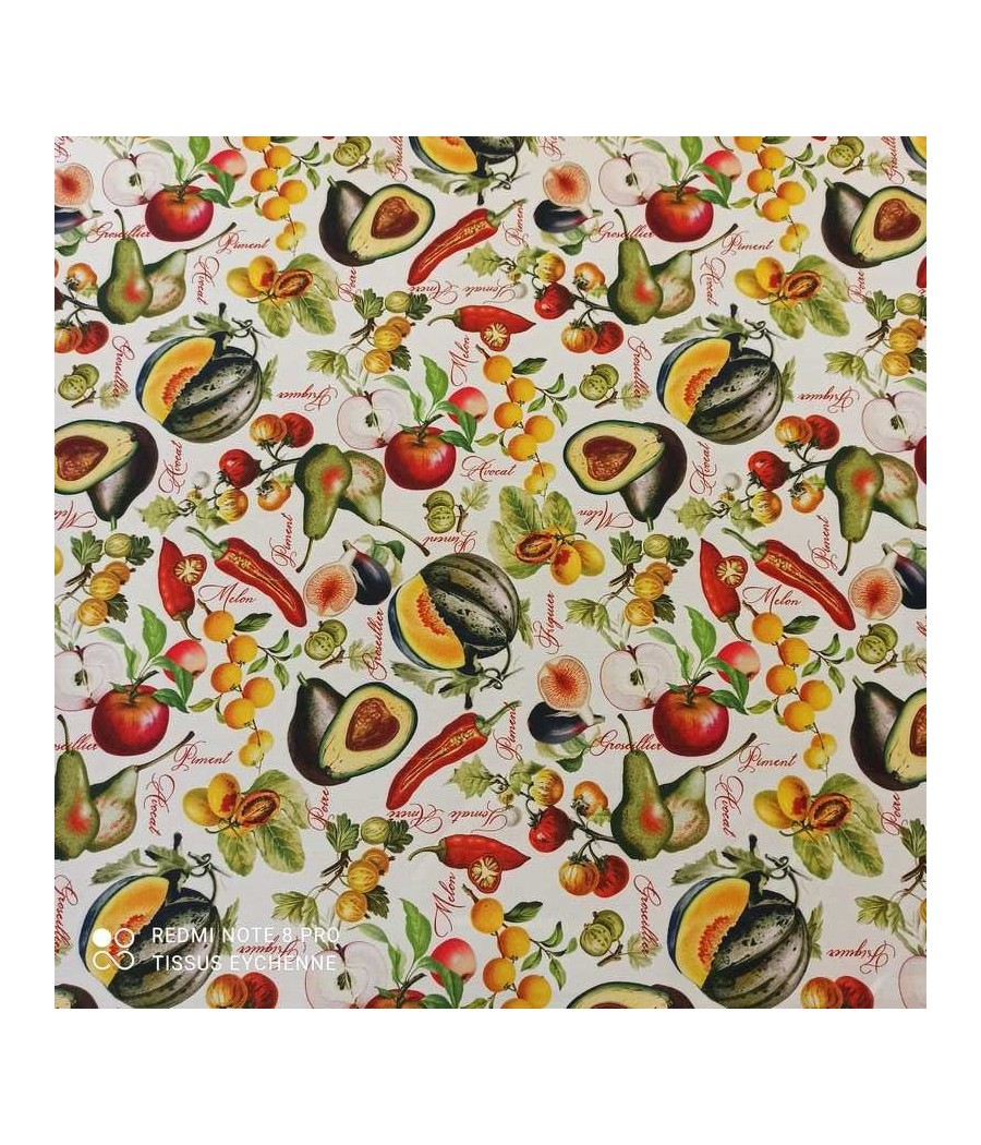 Tissu polyester demi natté - Fruits et légumes - multicolore