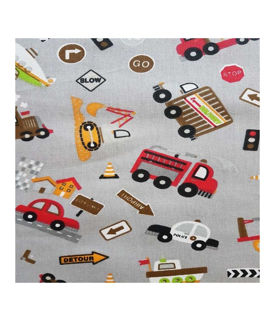 Tissu jersey enfant - extensible - voiture - Oekotex - gris