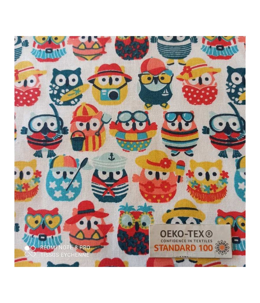 Tissu cretonne - mini hibou...