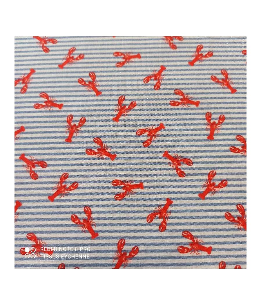 Tissu coton - mini homard - blanc/rouge