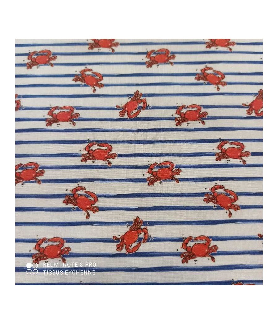 Tissu coton - petit crabe -...