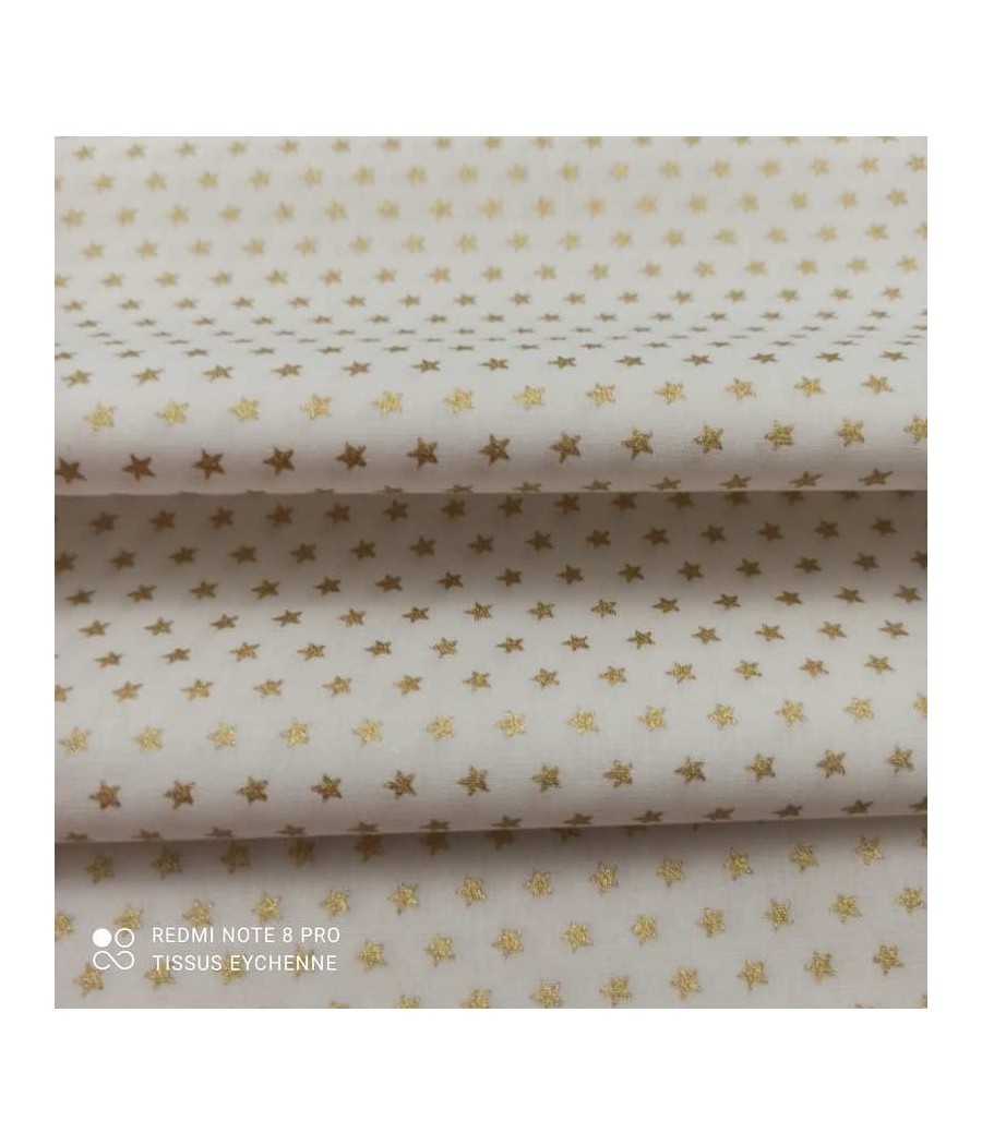 Tissu popeline de coton - Mini étoiles 5mm - Oekotex - blanc/doré