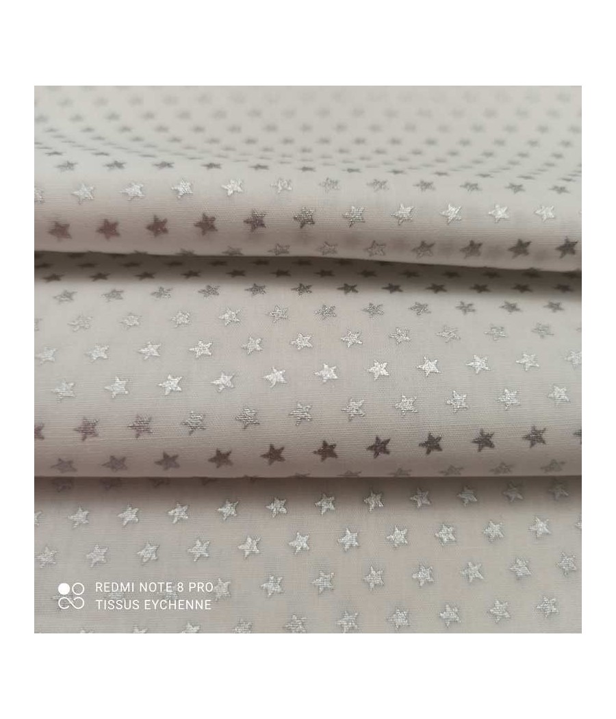 Tissu popeline de coton - Mini étoiles 5mm - Oekotex - blanc/argenté