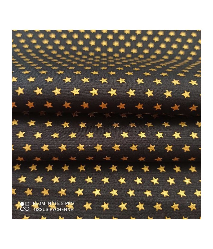 Tissu popeline de coton - Mini étoiles 5mm - Oekotex - marine/doré