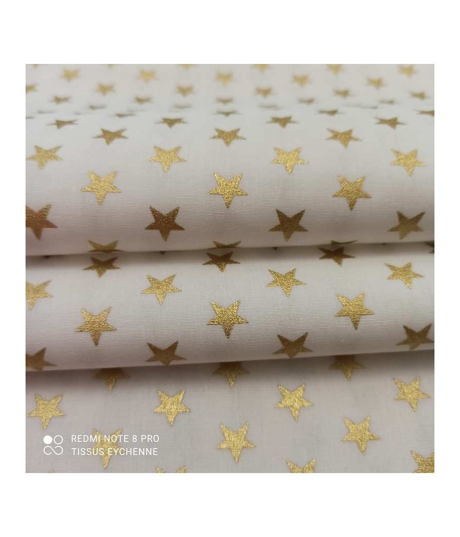 Tissu popeline de coton - étoiles 1cm - Oekotex - blanc/doré