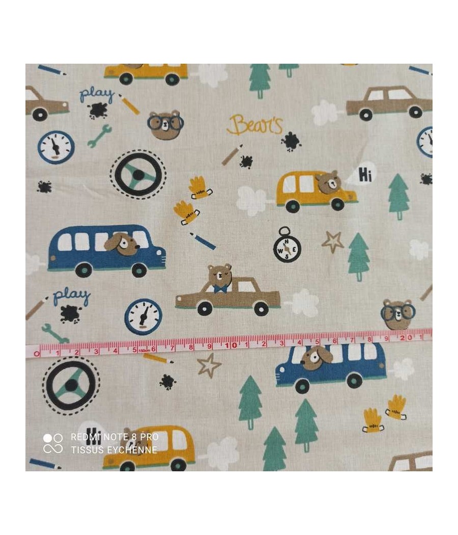 Coton - Ourson - voiture bus