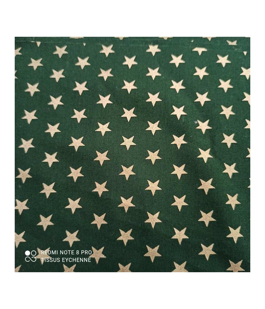 Tissu popeline de coton - étoiles 1cm - Oekotex - vert/doré