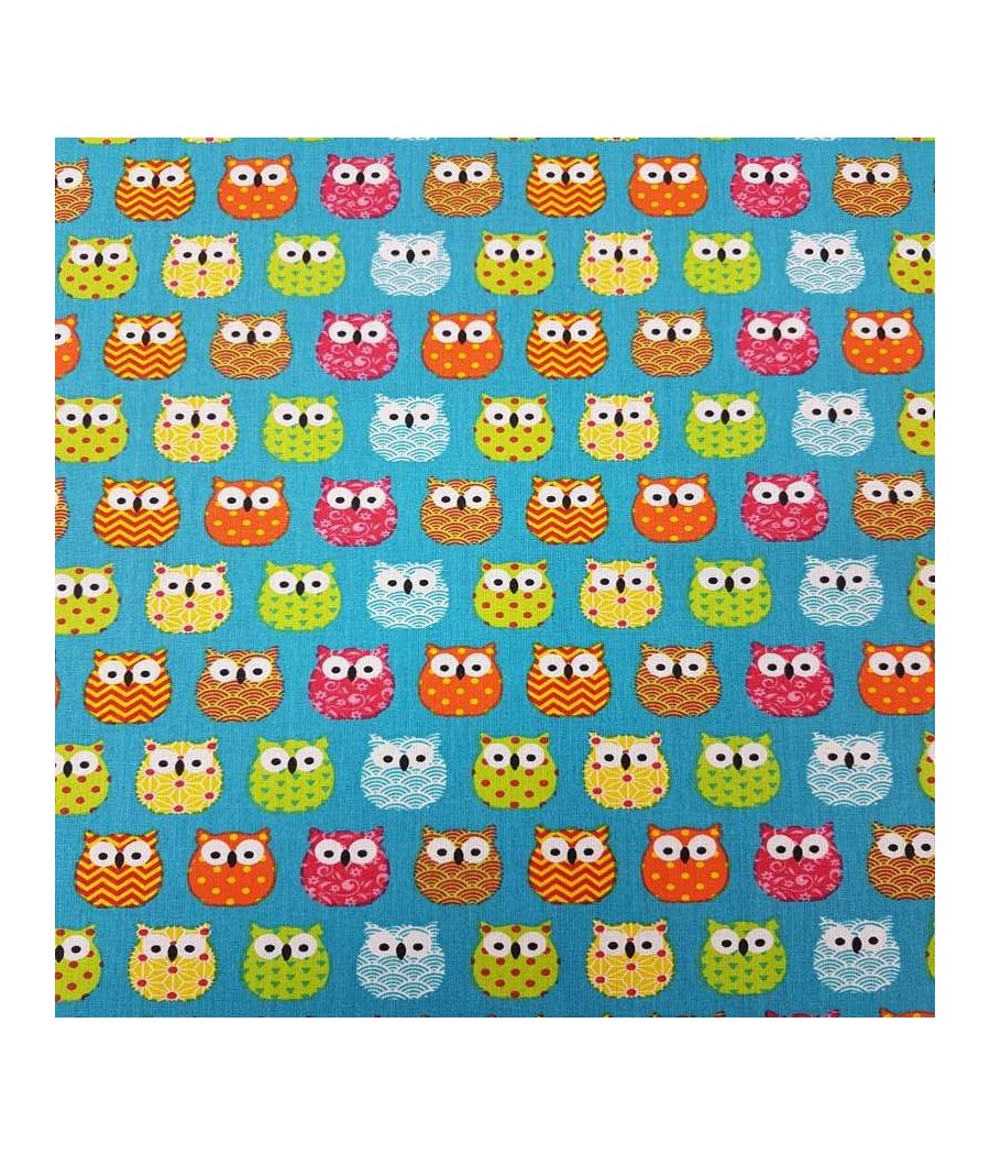 Tissu coton mini hibou turquoise Oeko-tex