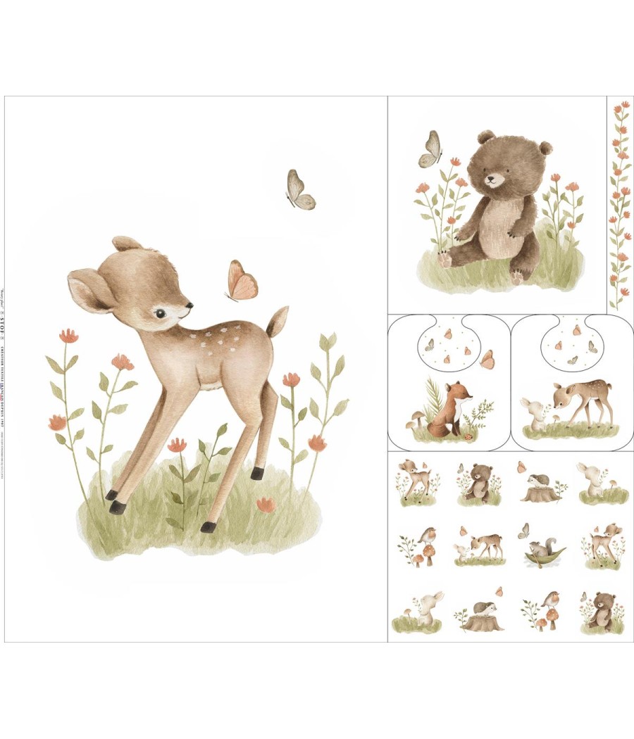 Panneau popeline coton - 100x110cm - Bambi Ourson Renard