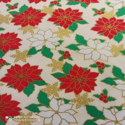 Tissu coton fleurs de noel blanc