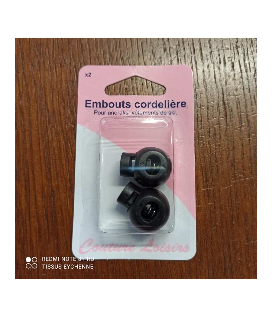 Bouton noir - embout cordelière
