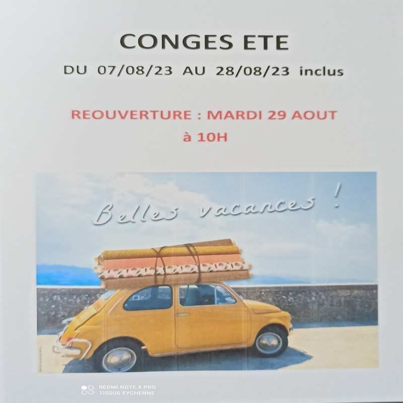 CONGES ETE - Réouverture Mardi 29/08/23 à 10h